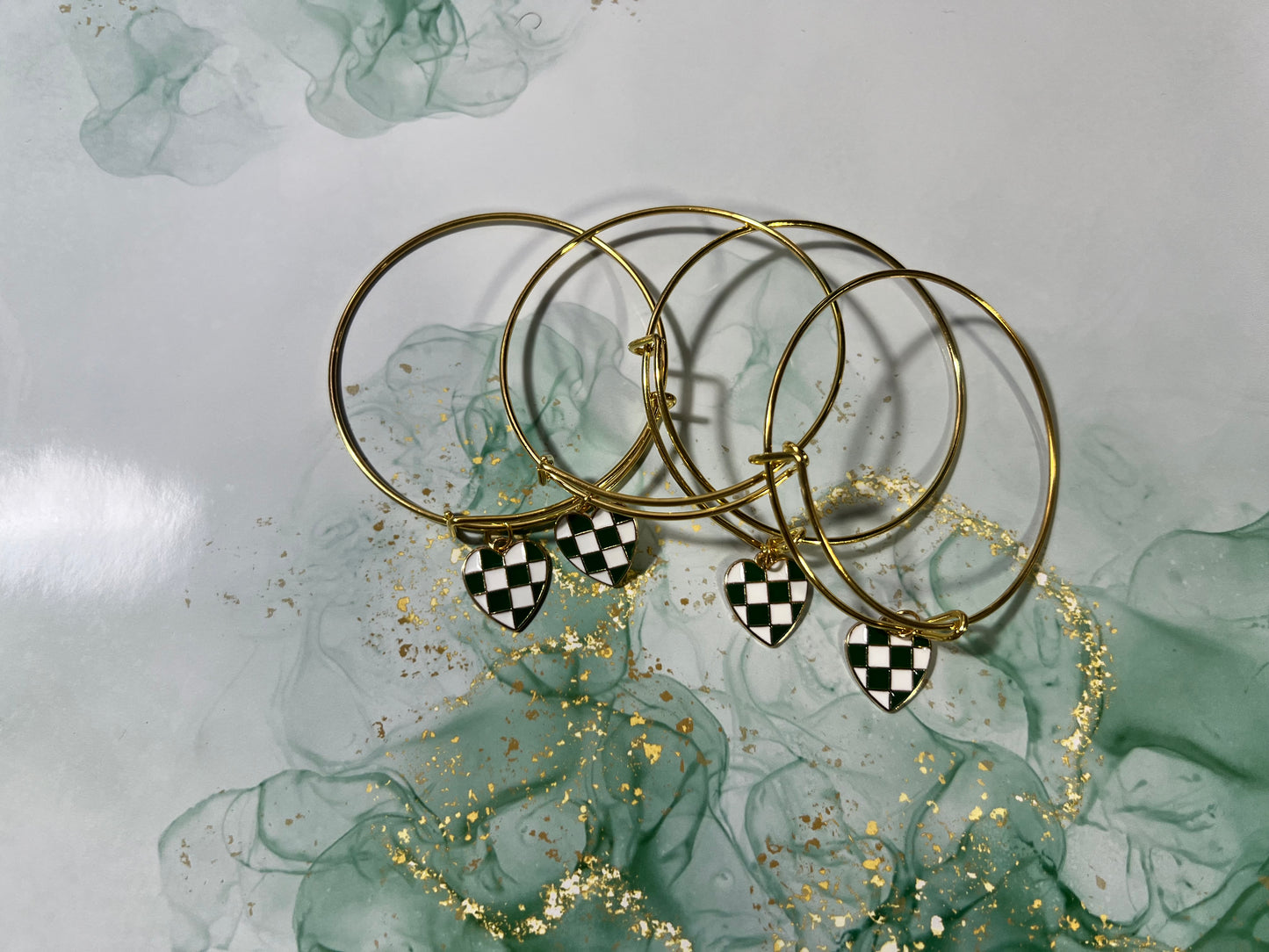 Green and White Heart Charm Bracelet