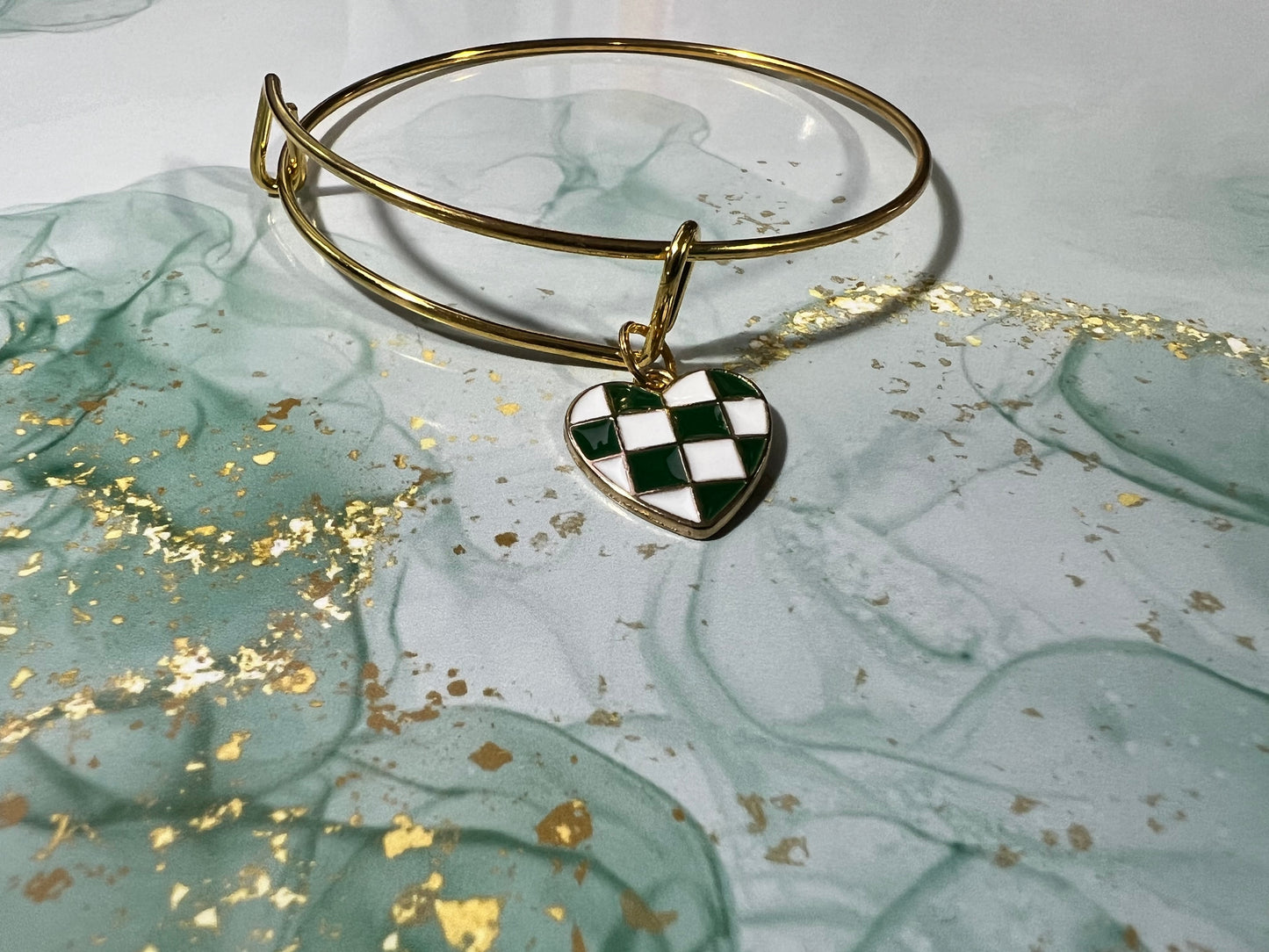 Green and White Heart Charm Bracelet